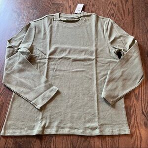 NWT mens Alfani olive colored long sleeve crew neck waffle textured tee size Lg